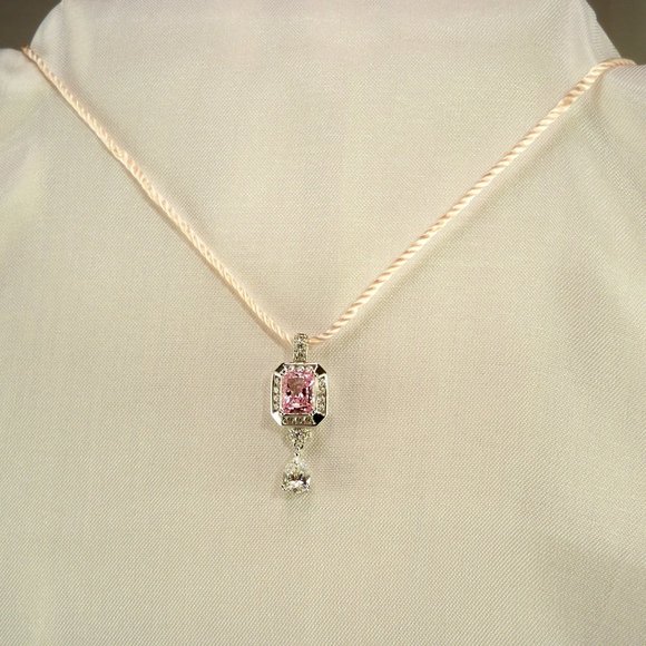 New Victoria Wieck Pink Cubic Zirconias Pink Satan Rope, Chain Silver Necklace - Picture 3 of 8